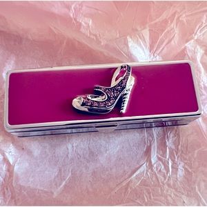 Fashionable Lipstick Case Holder with Mirror - Faux Rhinestone Shoe Design